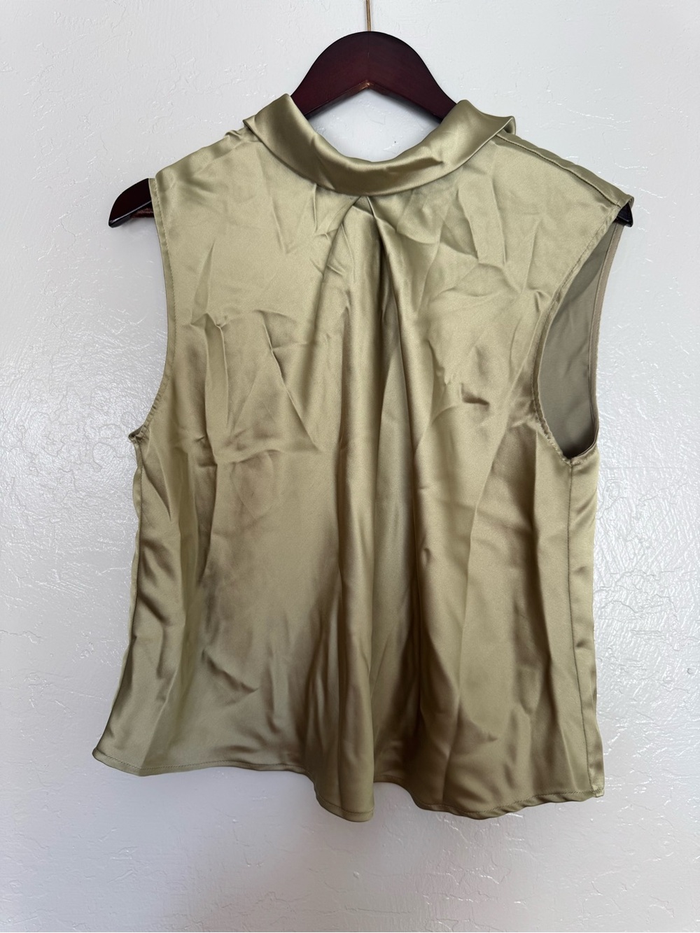 Zara Sleeveless Satin Mock Neck Top in Olive Green